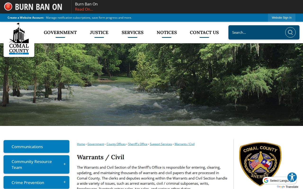 Comal County warrant record source page