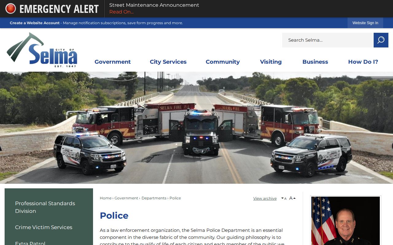 Selma Police Department official page for arrest record contacts