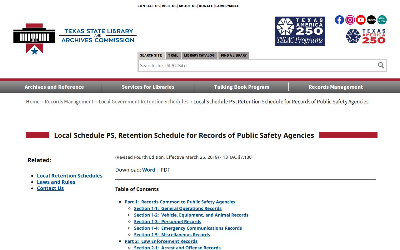 Texas records retention schedule relevant to Comal County jail records